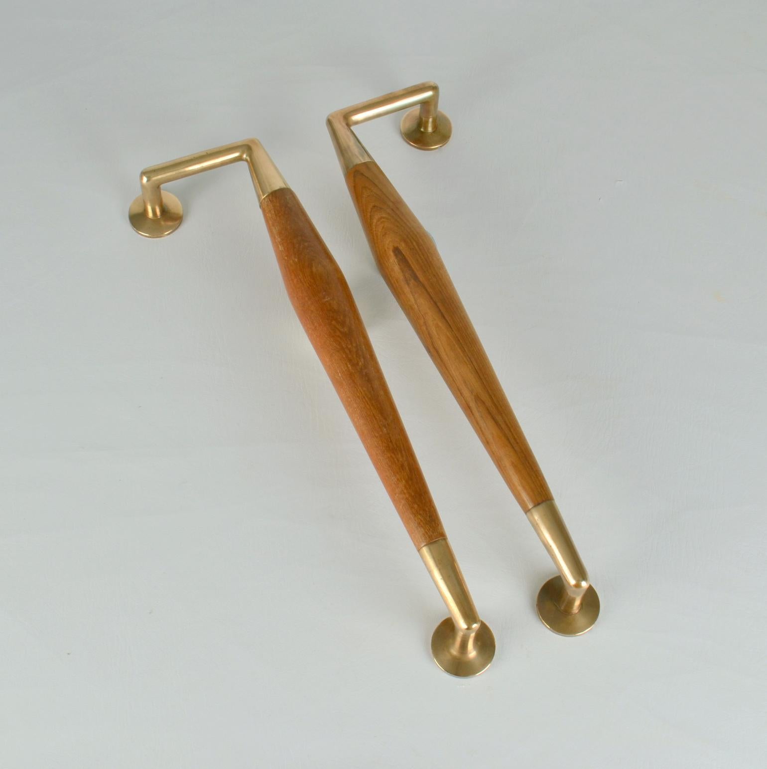 Mid-Century Modern Large Pair of 1950's Beech and Copper Push and Pull Door Handles
