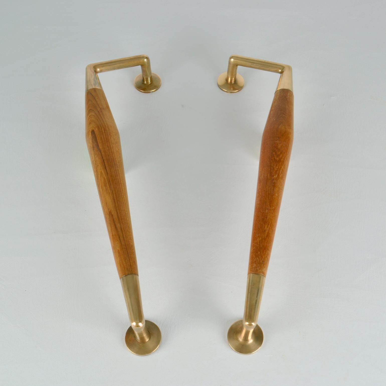 Mid-20th Century Large Pair of 1950's Beech and Copper Push and Pull Door Handles