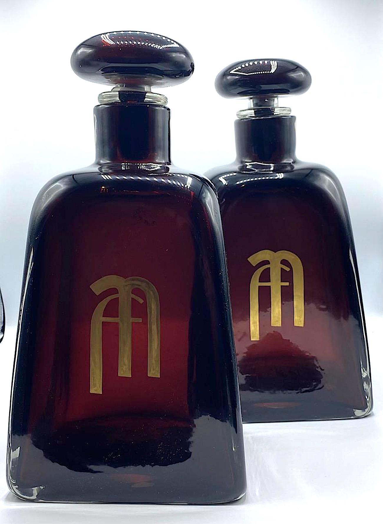European Large Pair of 1950s Paolo Venini Murano Glass Bottles