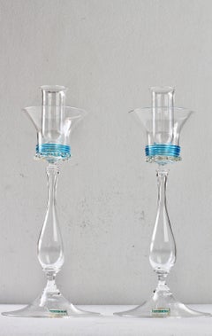 Large Pair of 1950s Pauly & Co Italian Venetian Murano Glass Candlestick Holders