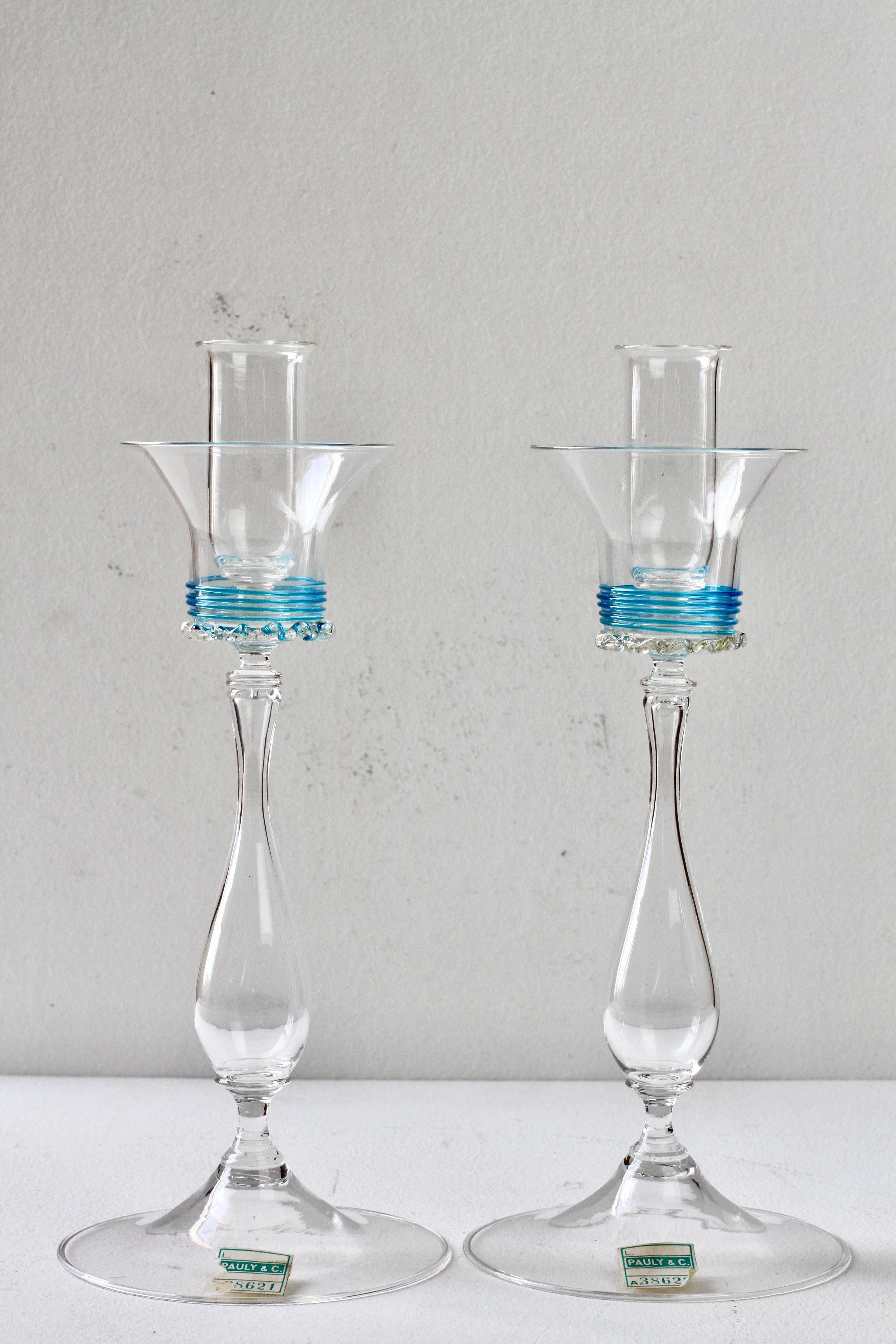 Großes Paar italienisch-venezianischer Murano-Glas-Kerzenhalter aus den 1950er Jahren von Pauly & Co. (Moderne der Mitte des Jahrhunderts) im Angebot