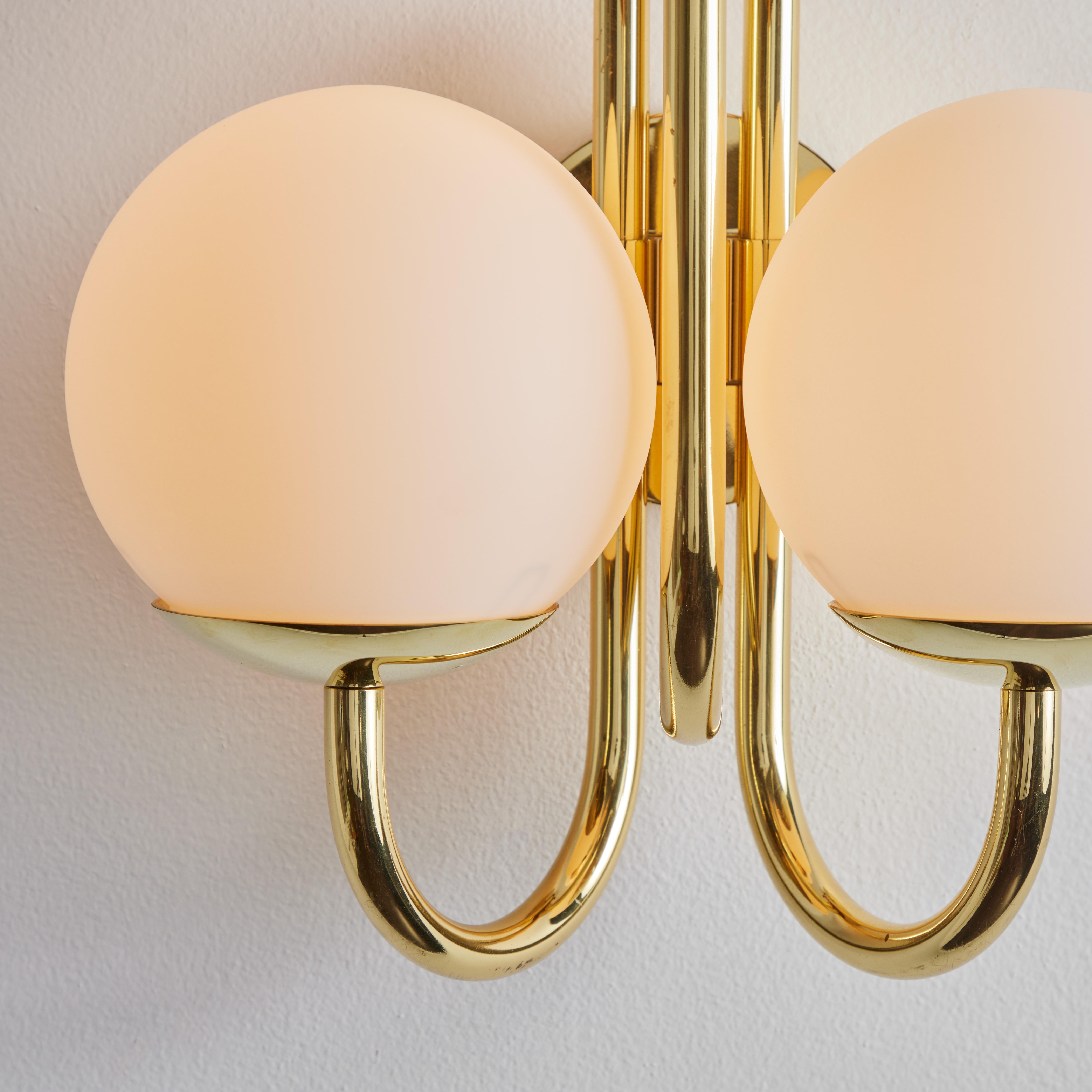 German Large Pair of 1960s 3-Arm Glass & Brass Wall Lamps for Limberg For Sale