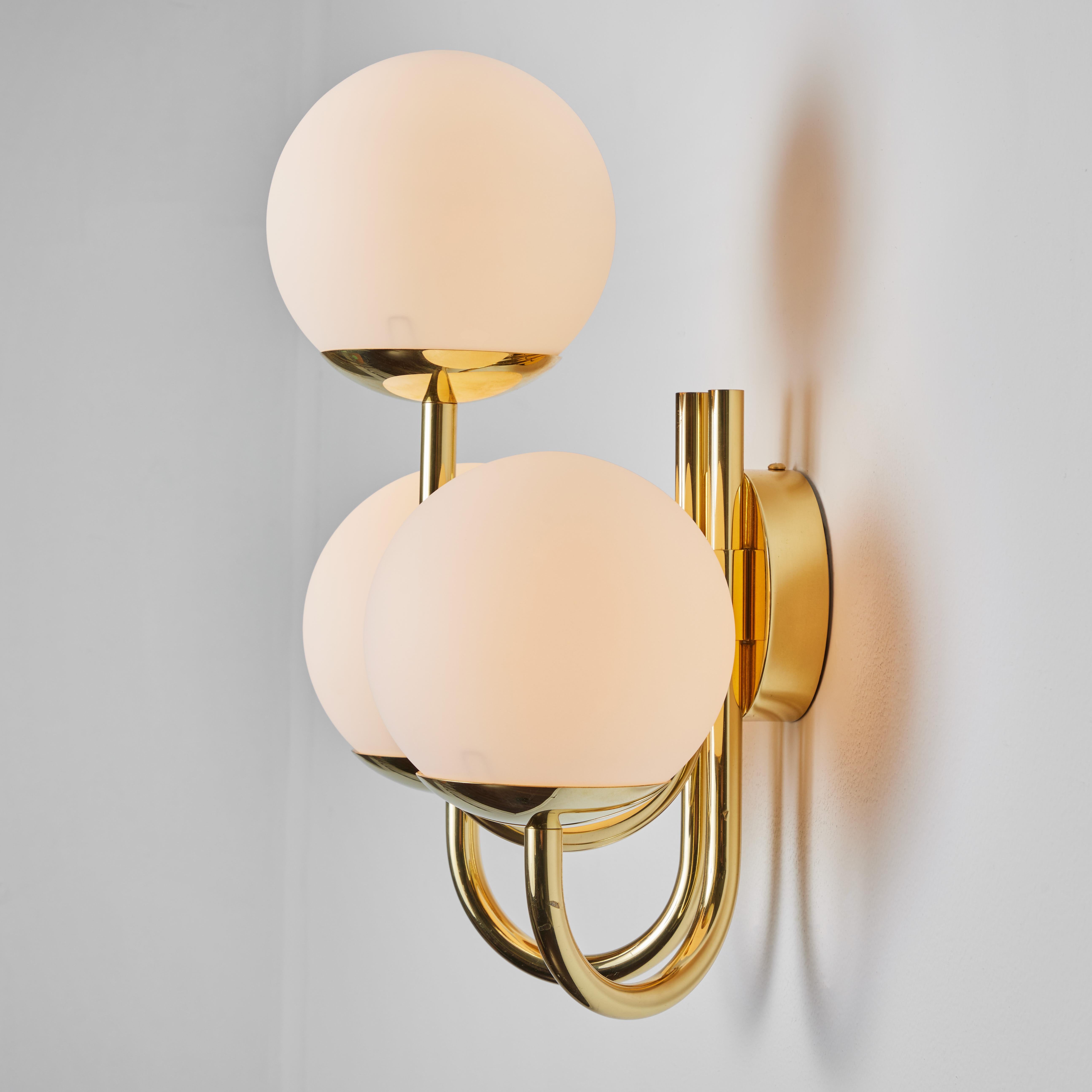 Mid-20th Century Large Pair of 1960s 3-Arm Glass & Brass Wall Lamps for Limberg For Sale