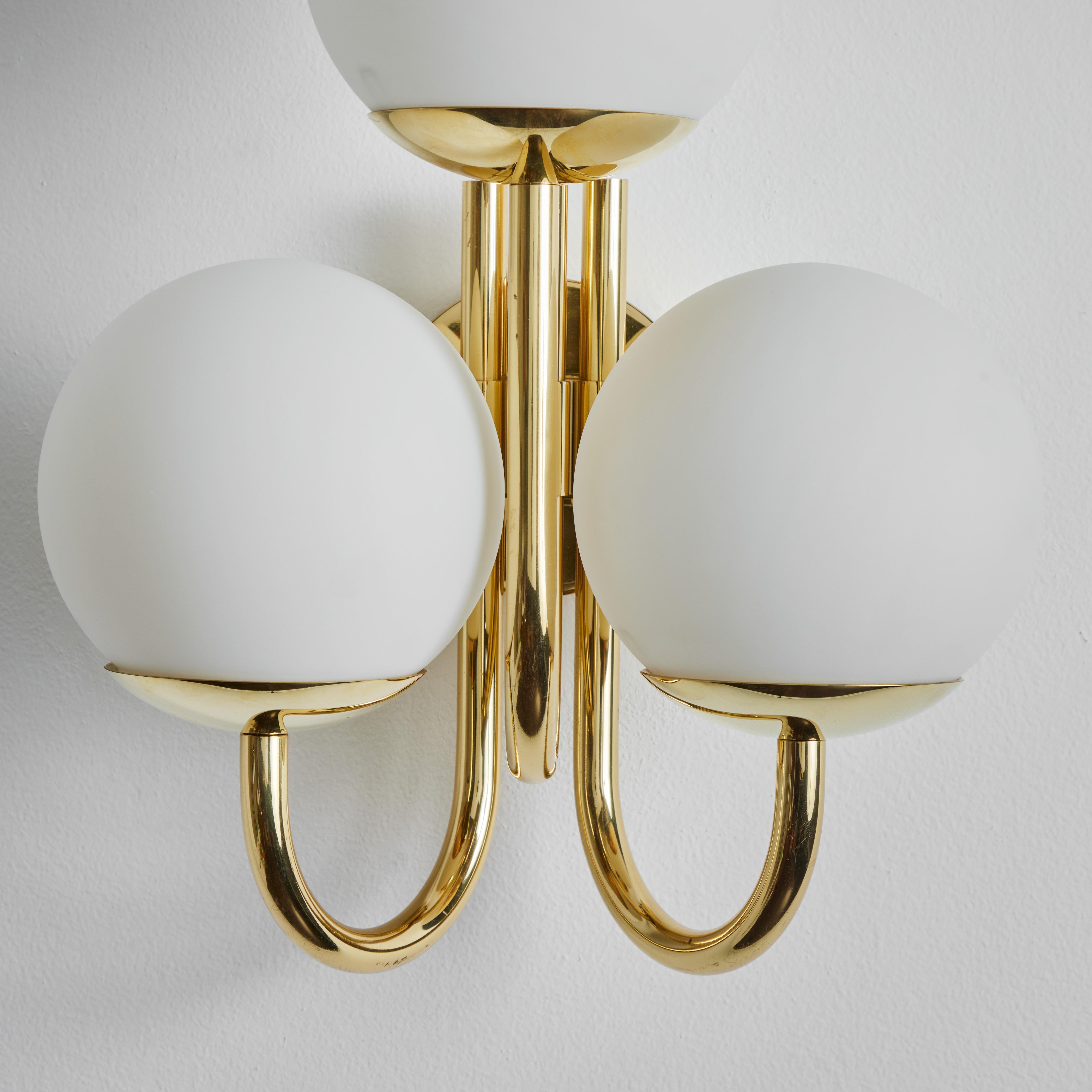 Large Pair of 1960s 3-Arm Glass & Brass Wall Lamps for Limberg For Sale 2