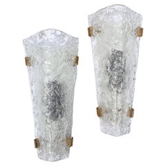 Large Pair of 1960s Angular Ice Glass Sconces Wall Lights by Hillebrand, Germany