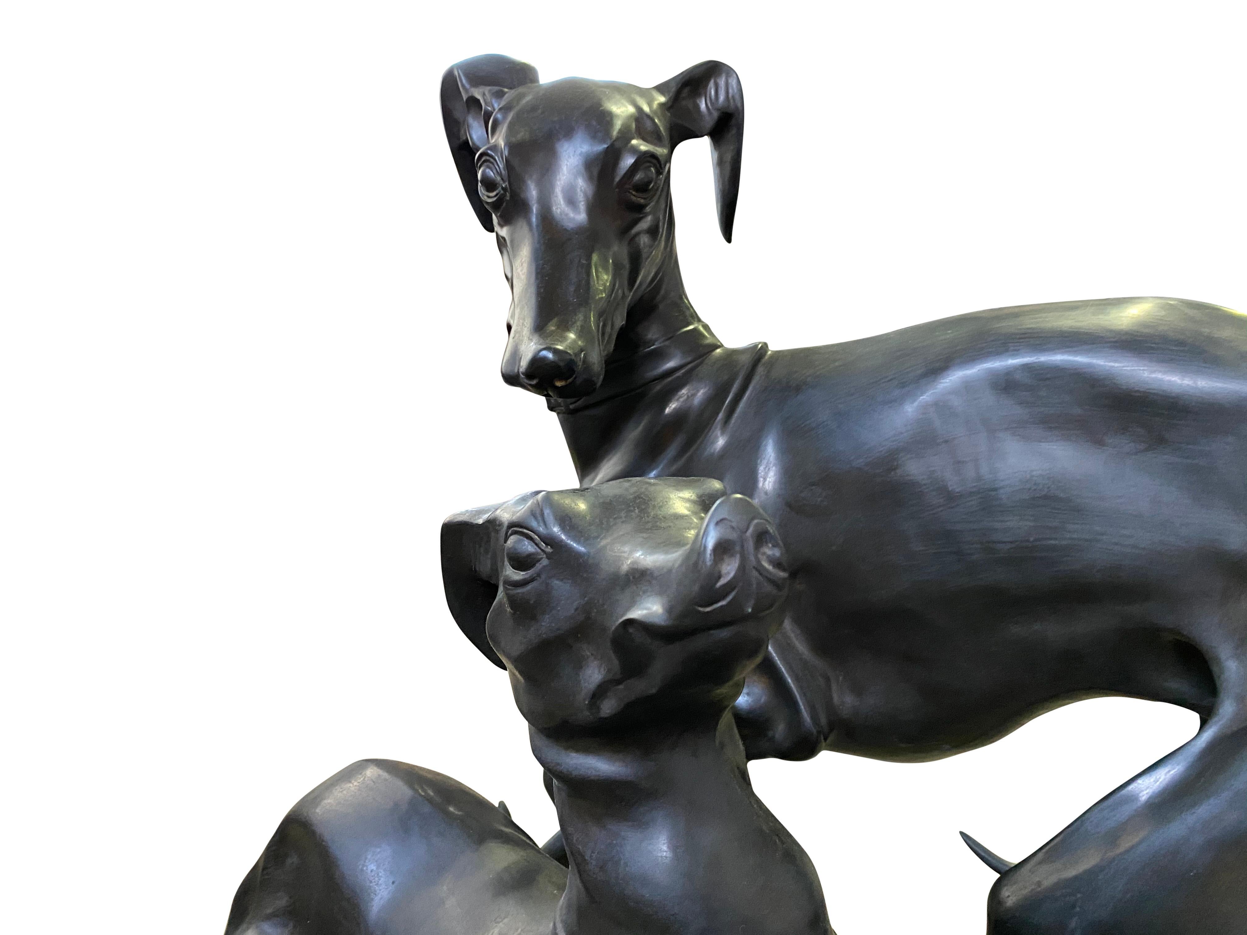 Large Pair of 1960s Bronze Greyhounds in Dominance Stance For Sale 9