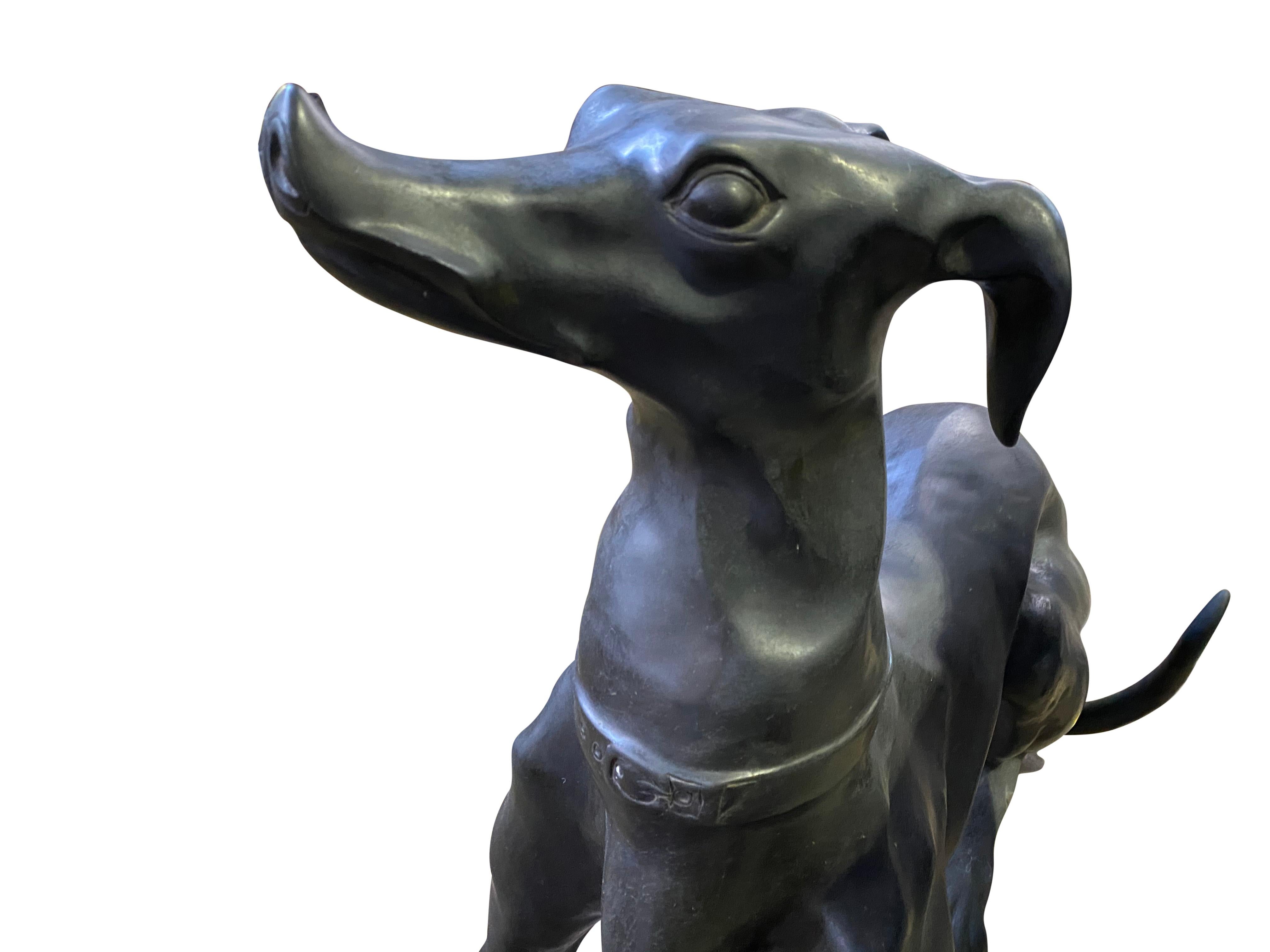 Large Pair of 1960s Bronze Greyhounds in Dominance Stance For Sale 10
