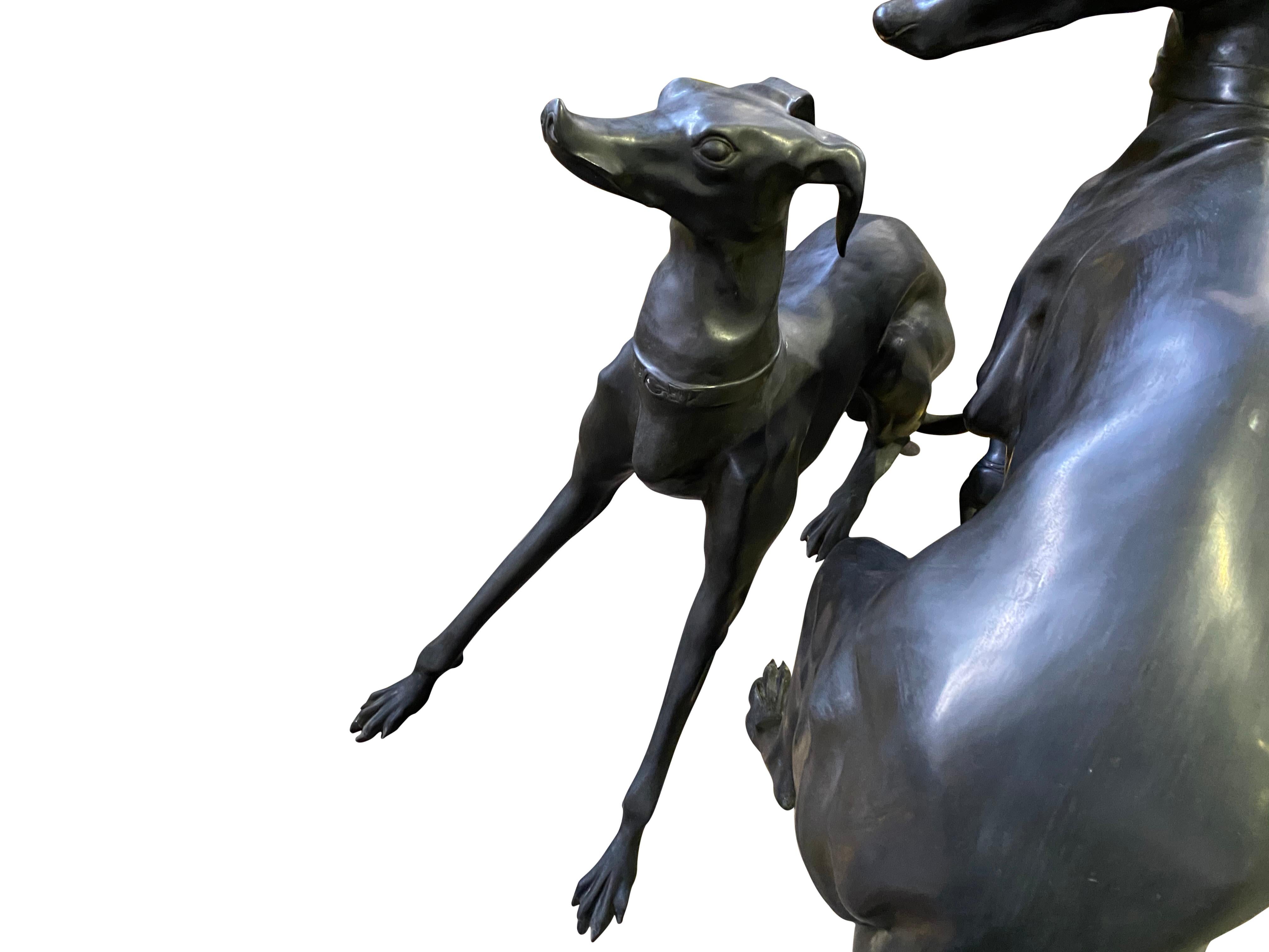 Large Pair of 1960s Bronze Greyhounds in Dominance Stance For Sale 13