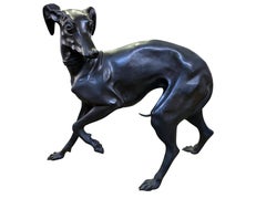 Large Pair of 1960s Bronze Greyhounds in Dominance Stance