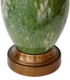 Large Pair of 1960s Celadon Drip Glaze Ovoid-Form Lamps