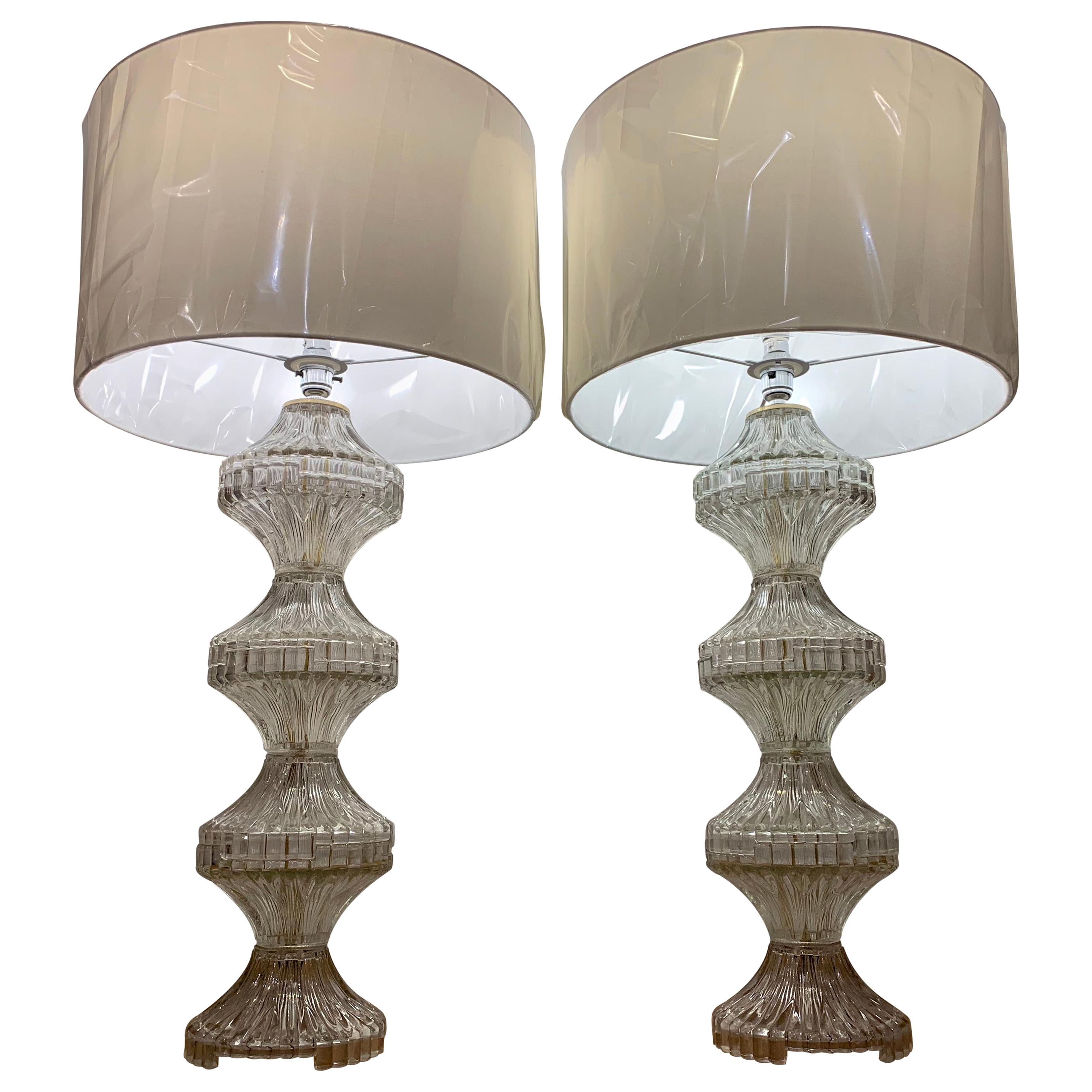 Large Pair of 1960s Italian Glass and Chrome Table Lamps