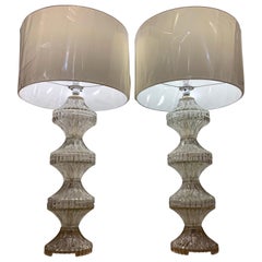 Large Pair of 1960s Italian Glass and Chrome Table Lamps