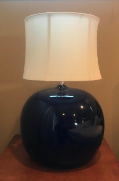 Large Pair of 1960s Portuguese 1970s Cobalt Blue Pottery Table Lamps