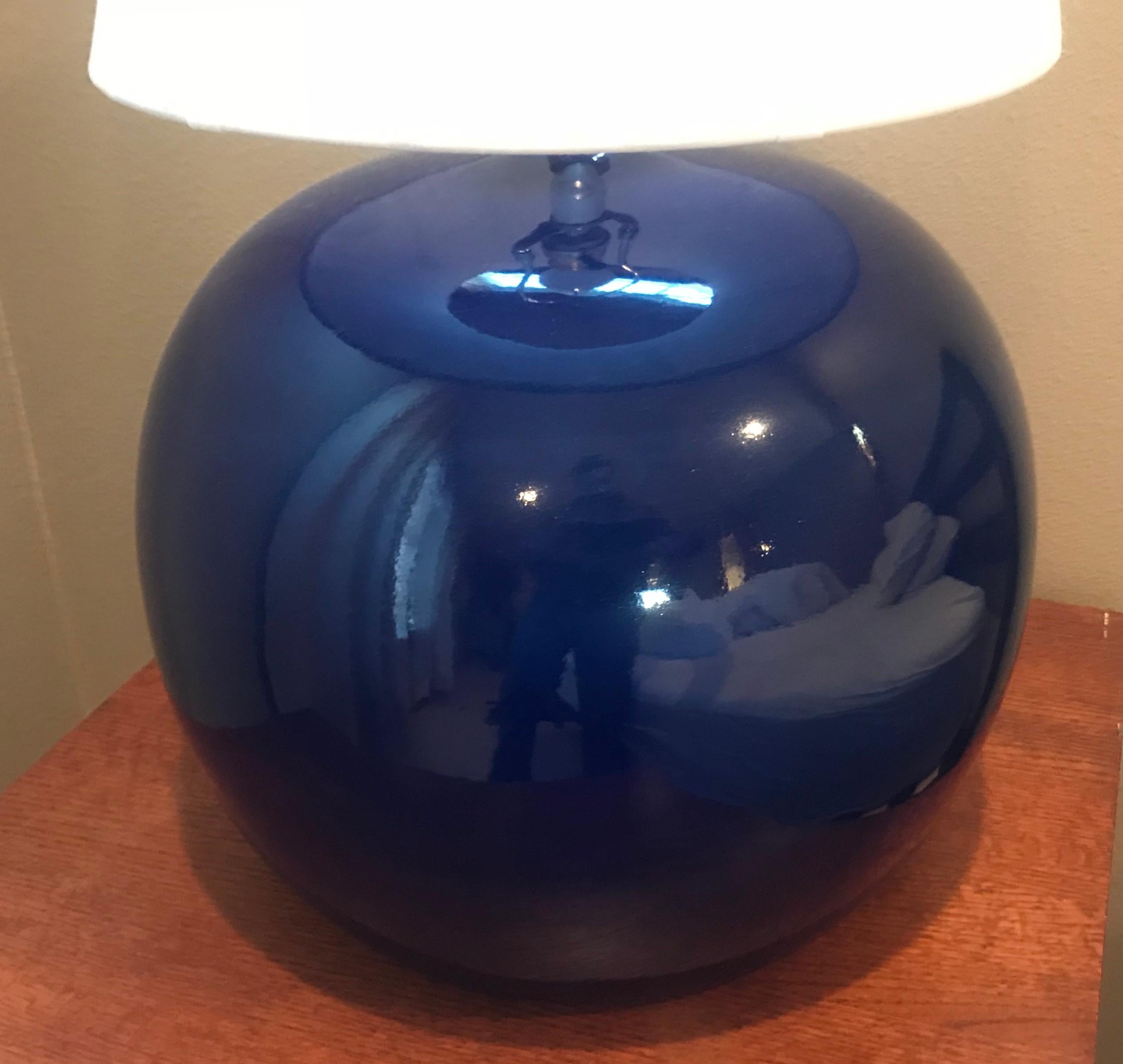 Mid-Century Modern Large Pair of 1960s Portuguese 1970s Cobalt Blue Pottery Table Lamps