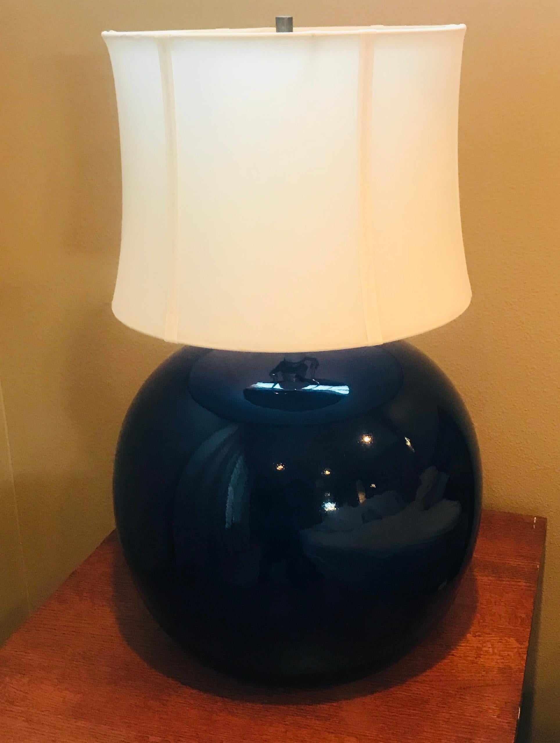 Large Pair of 1960s Portuguese 1970s Cobalt Blue Pottery Table Lamps In Good Condition In New York, NY