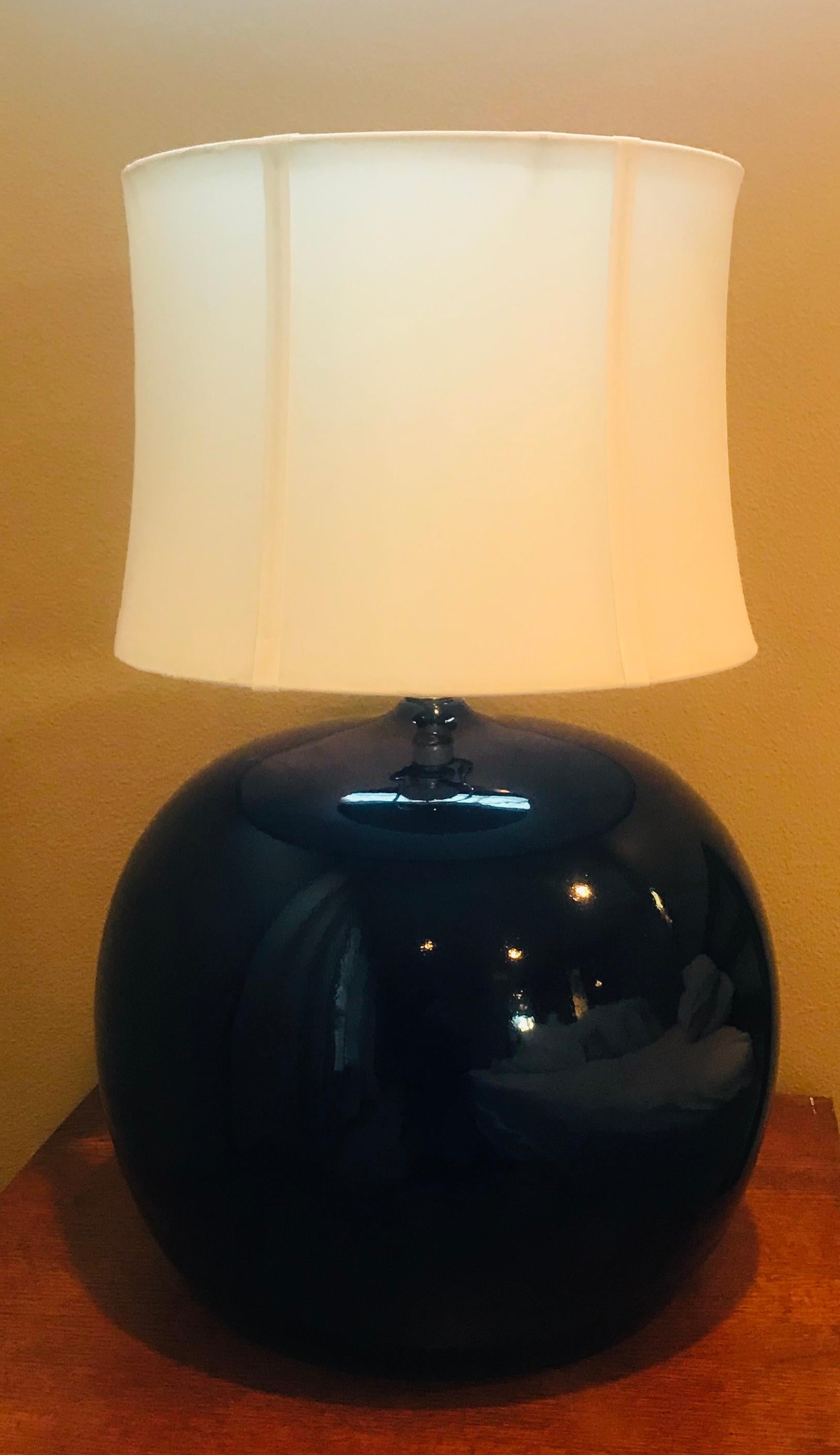 Late 20th Century Large Pair of 1960s Portuguese 1970s Cobalt Blue Pottery Table Lamps