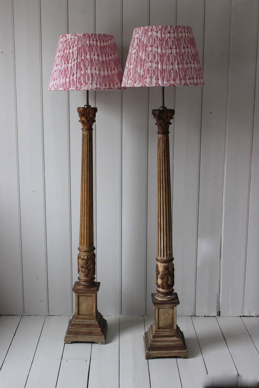 Hand-Painted Large Pair of 1960s Spanish Standing Lights
