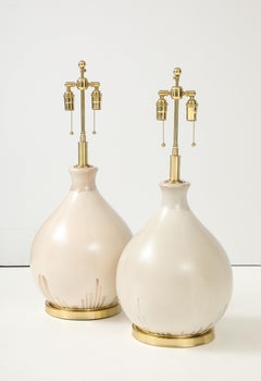 Large Pair of 1970's Balloon shaped Lamps with an Ivory Glaze