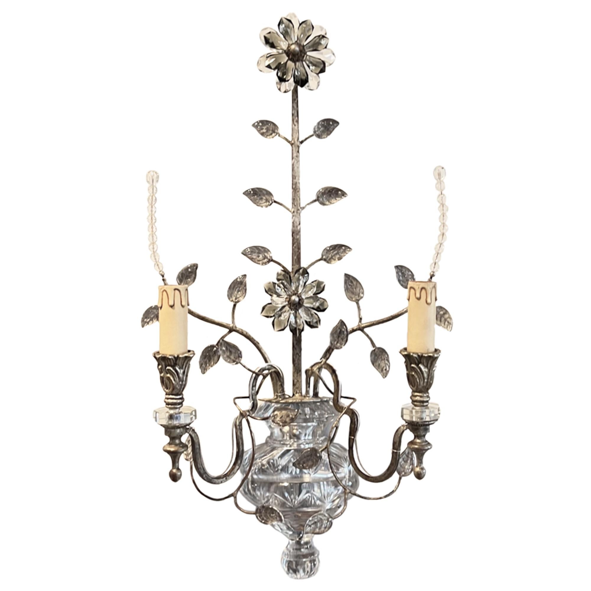 This large pair of decorative wall sconces were made by Banci, Firenze in the 1970s. 

Using gilt metal, glass, crystal and beads - the design is intricate and detailed and the result is stunning. Perfect for a living room, bedroom or hotel lobby.