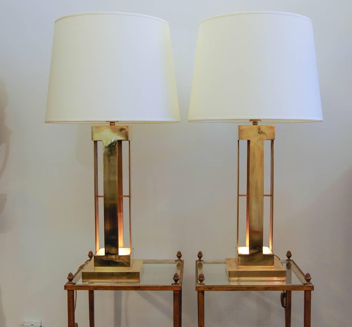 Brass Large Pair of 1970s Lamps For Sale