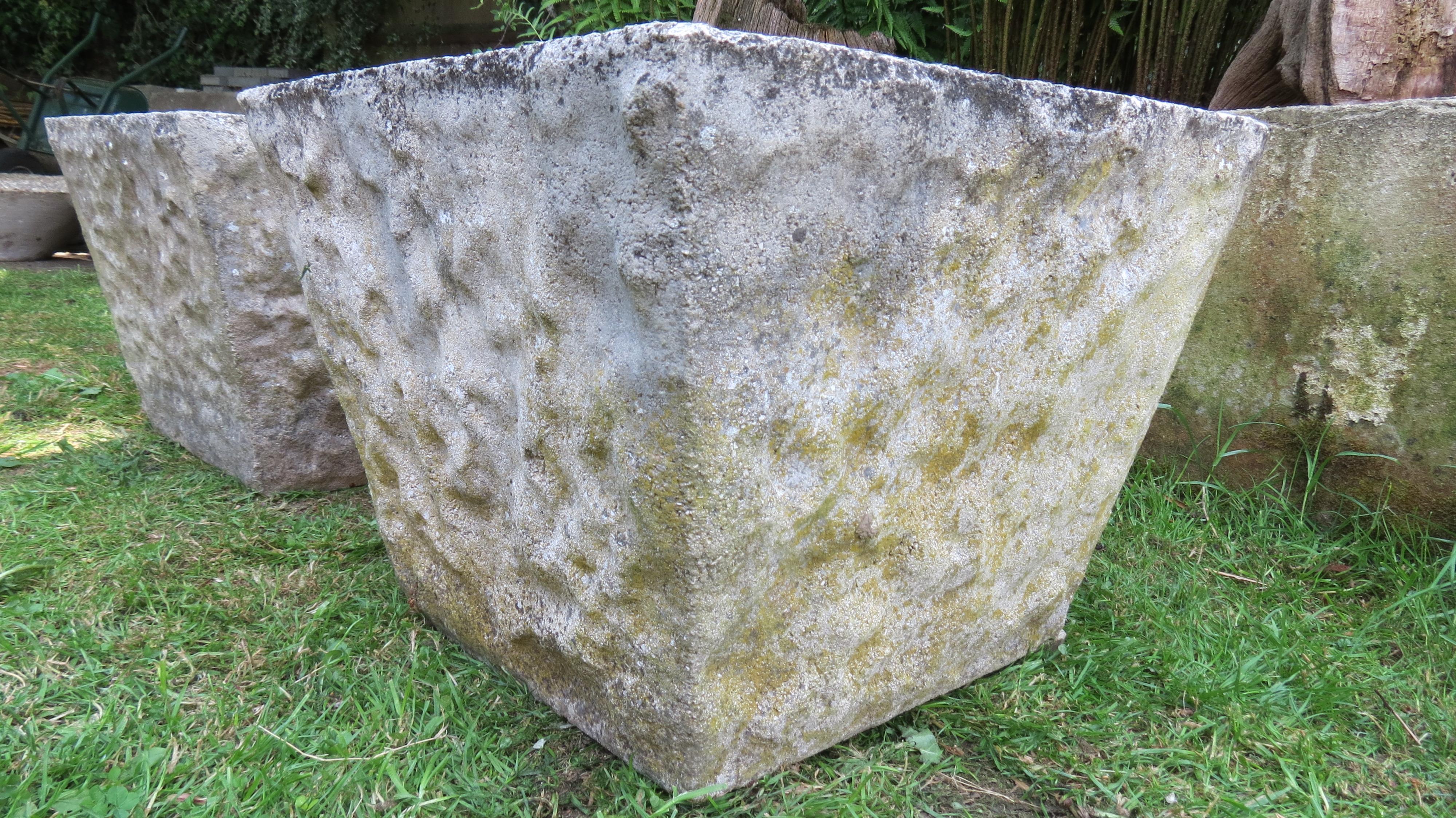 Mid-Century Modern Large Pair of 1970s Square Concrete Garden Planters Plant Pots