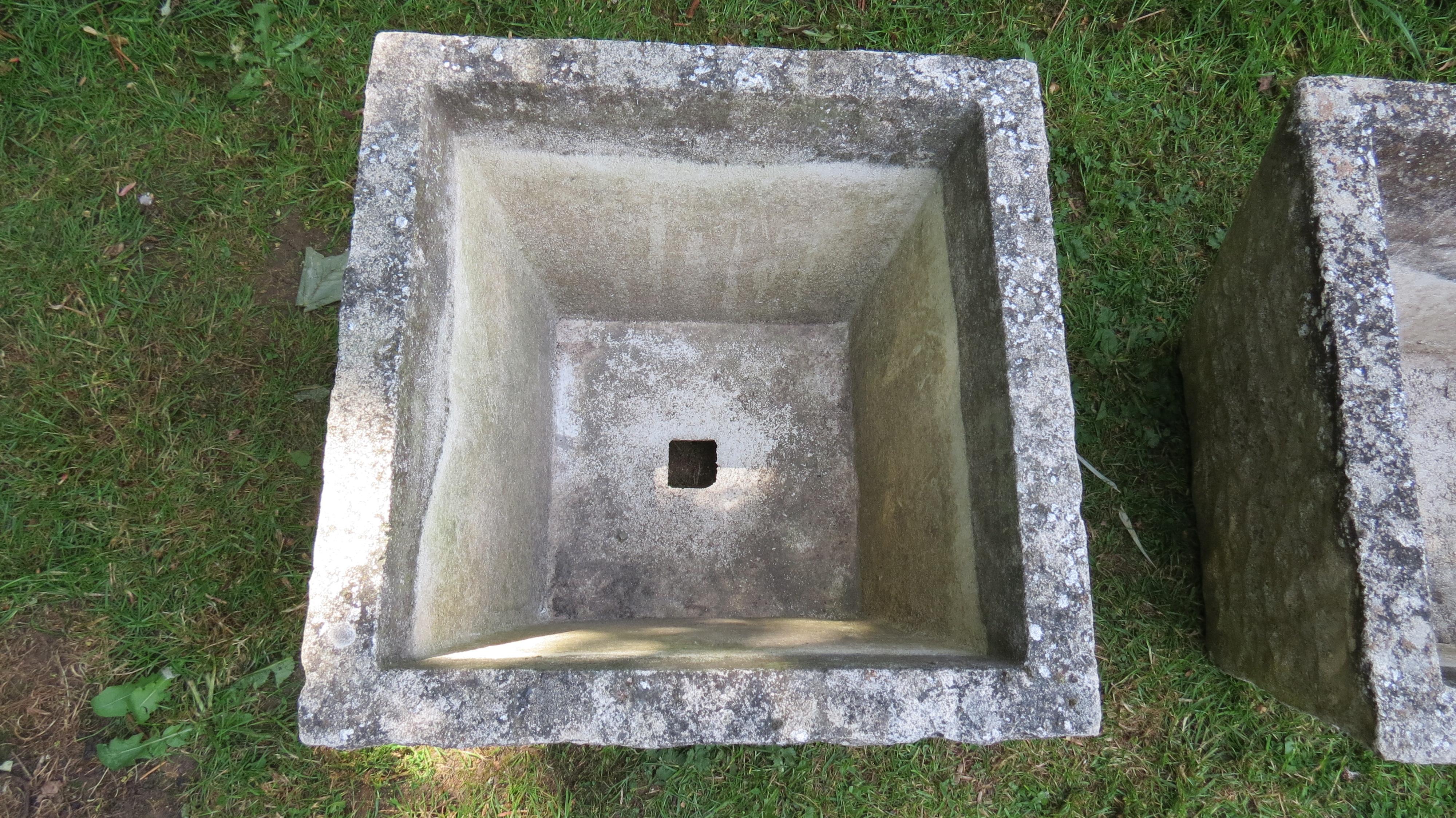 Machine-Made Large Pair of 1970s Square Concrete Garden Planters Plant Pots