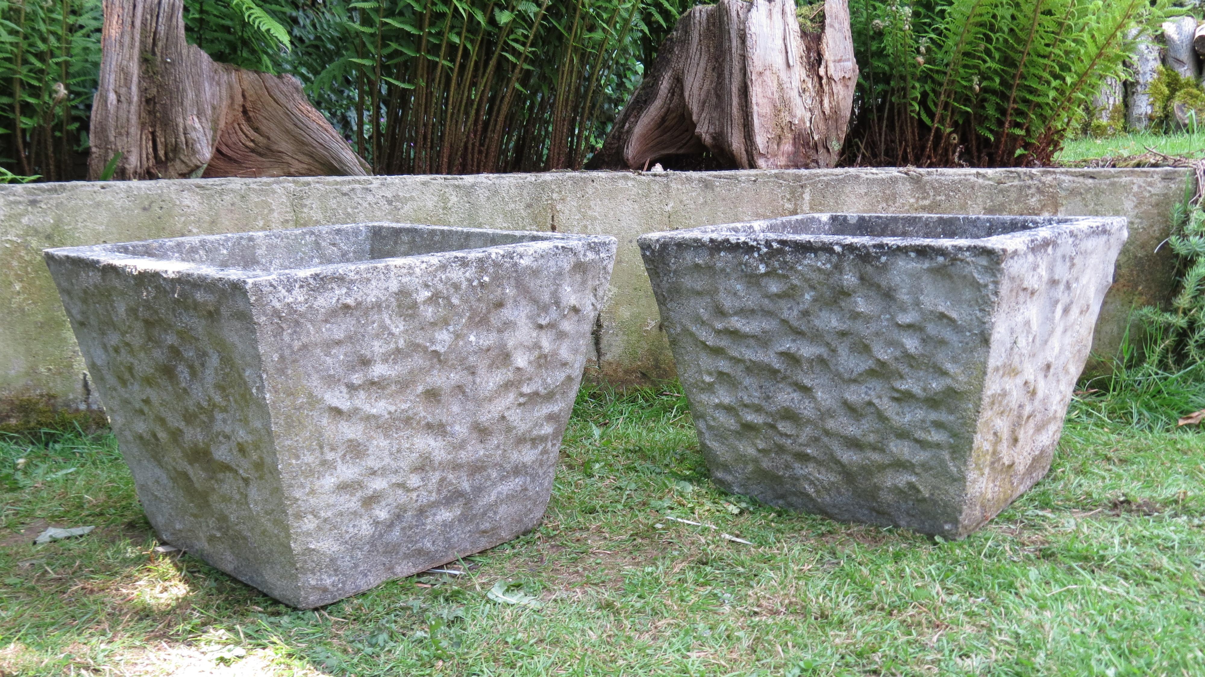 20th Century Large Pair of 1970s Square Concrete Garden Planters Plant Pots