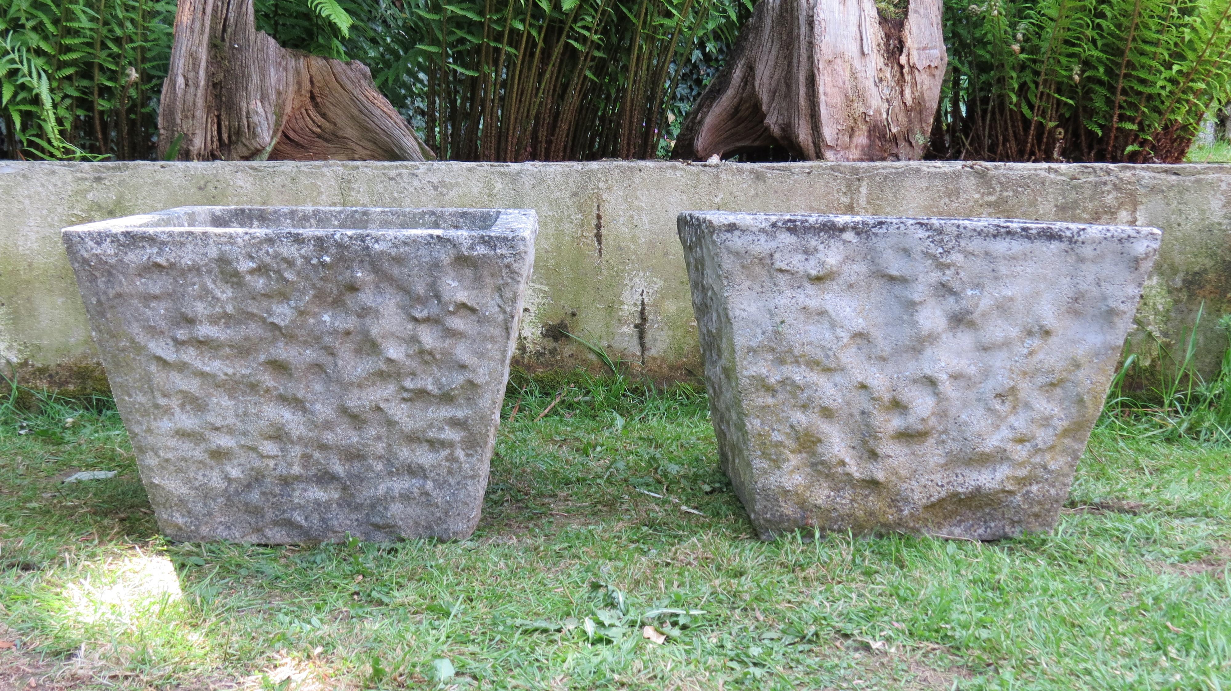 Large Pair of 1970s Square Concrete Garden Planters Plant Pots 1