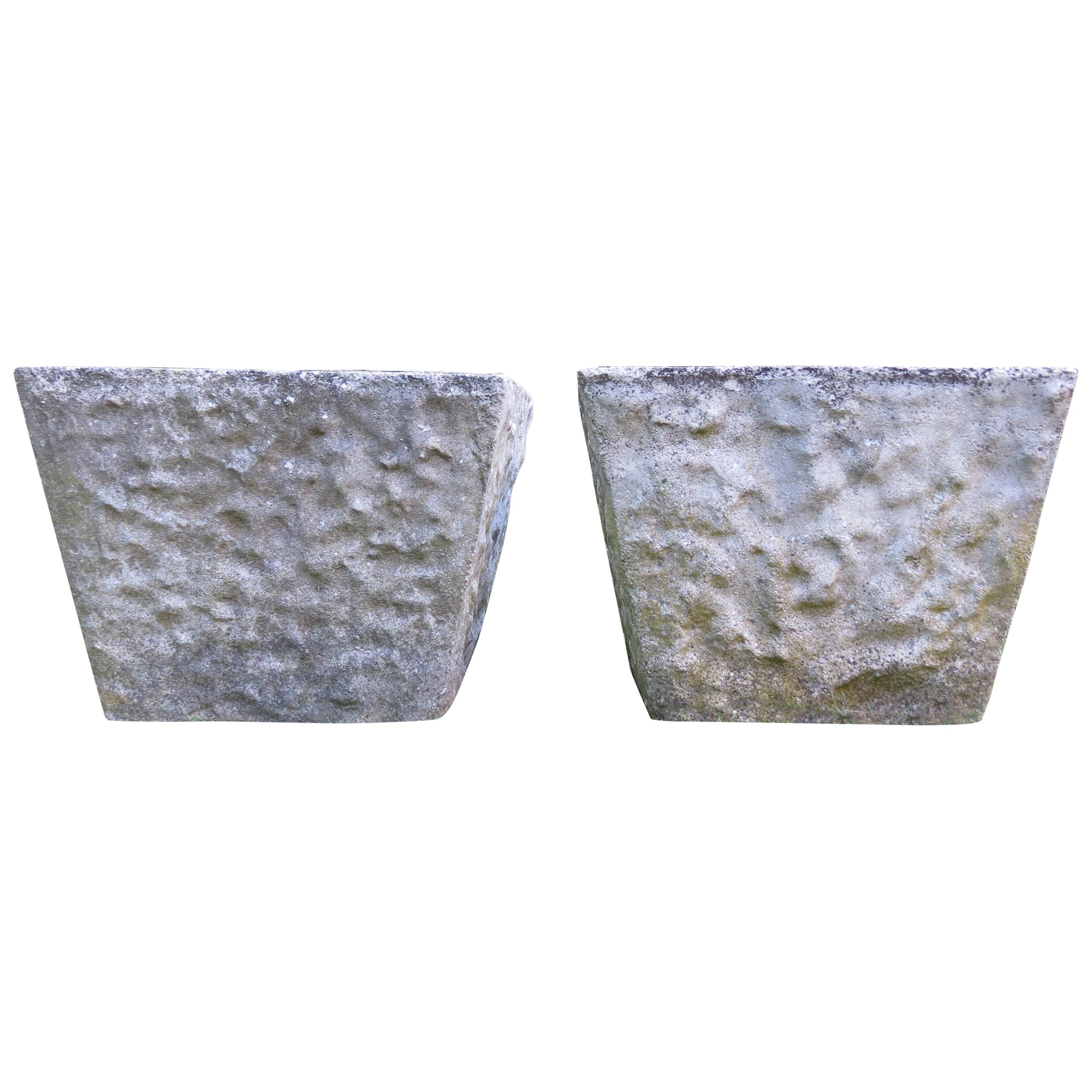 Large Pair of 1970s Square Concrete Garden Planters Plant Pots For Sale at 1stDibs