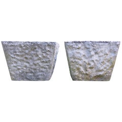 Vintage Large Pair of 1970s Square Concrete Garden Planters Plant Pots