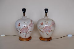 Large Pair of 1980's Floral Pink Ceramic Ginger Jar Lamps