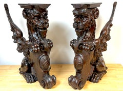 Large Pair Carved Mahogany Heraldic Winged Griffins, Atrib. R.J. Horner