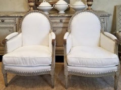 Large Pair of 19th C Louis XVI Armchairs