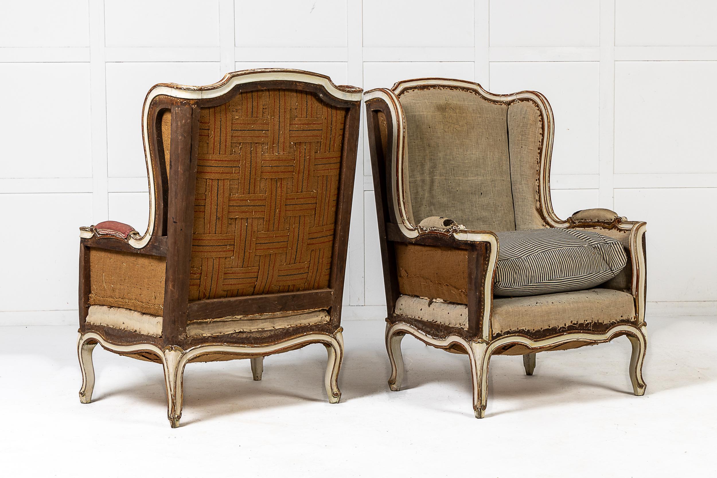 Paint Large Pair of 19th Century Bergère/Wing Armchairs