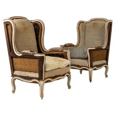Large Pair of 19th Century Bergère/Wing Armchairs