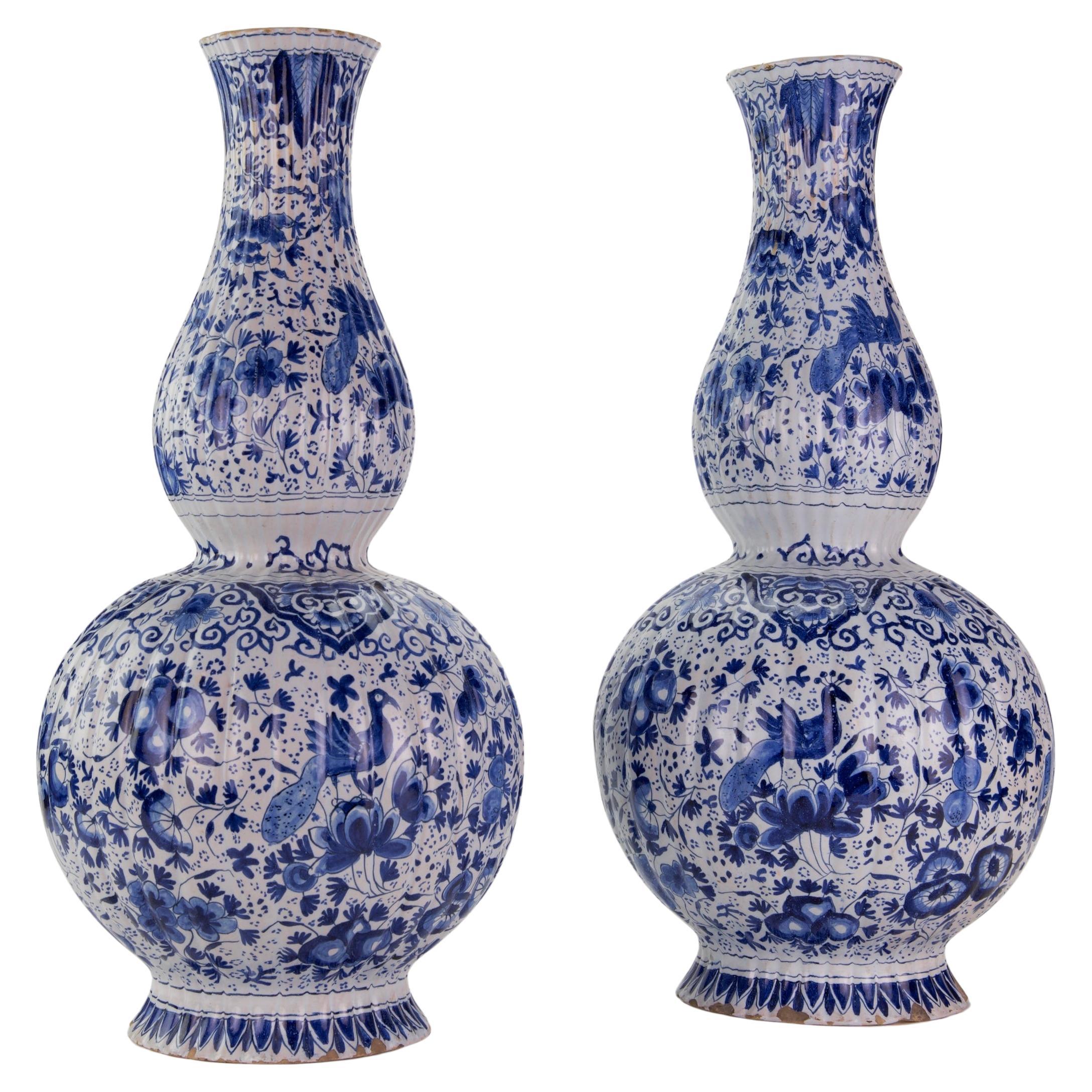 Pair of Antique Blue and White Delft Vases Mid 18th Century at 1stDibs