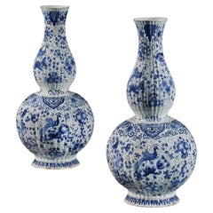 Large Pair of 19th Century Blue and White Delft Antique Vases