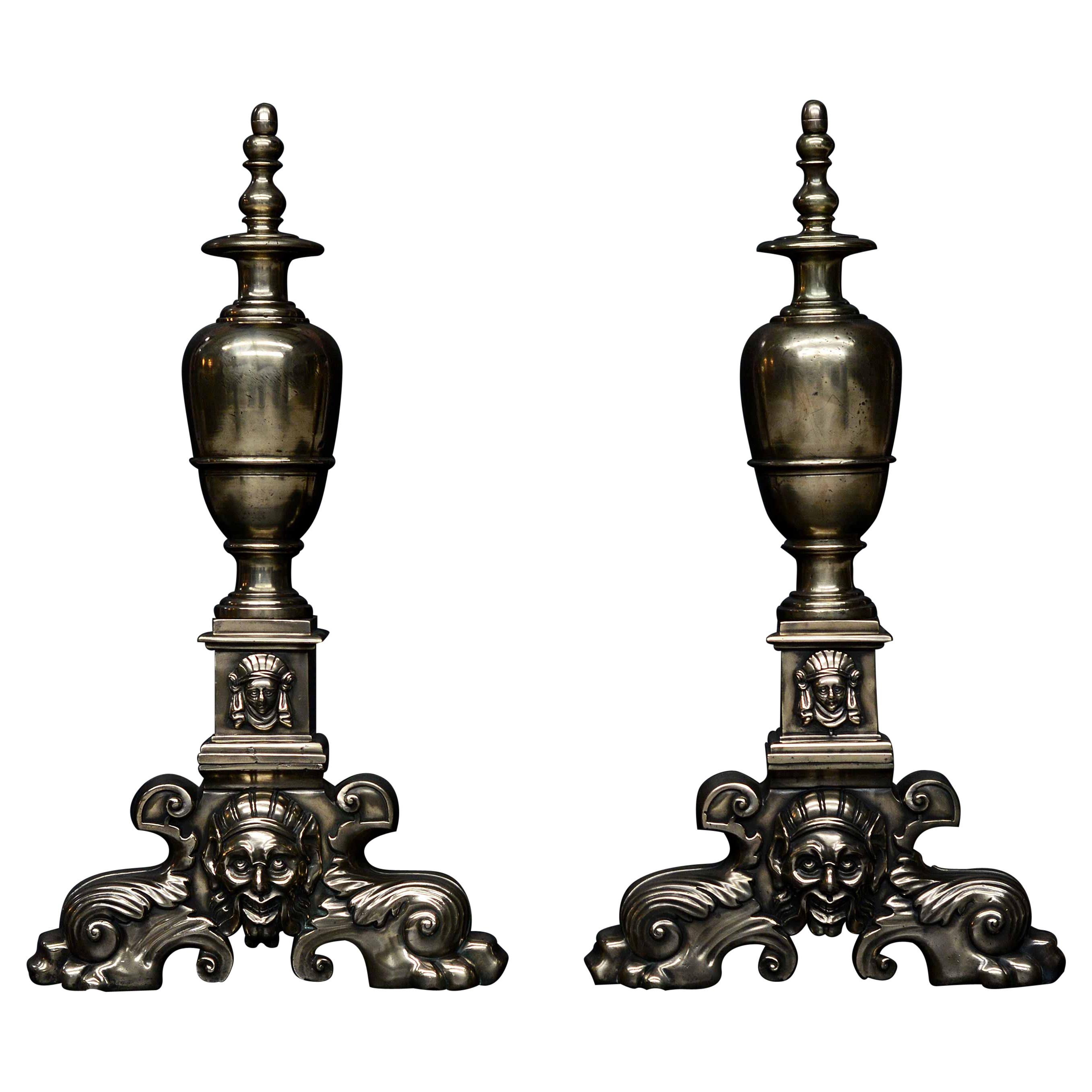 Large Pair of 19th Century Brass Firedogs