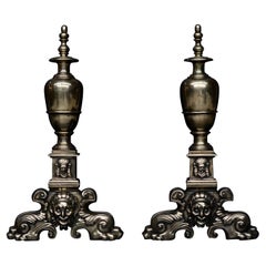 Antique Large Pair of 19th Century Brass Firedogs
