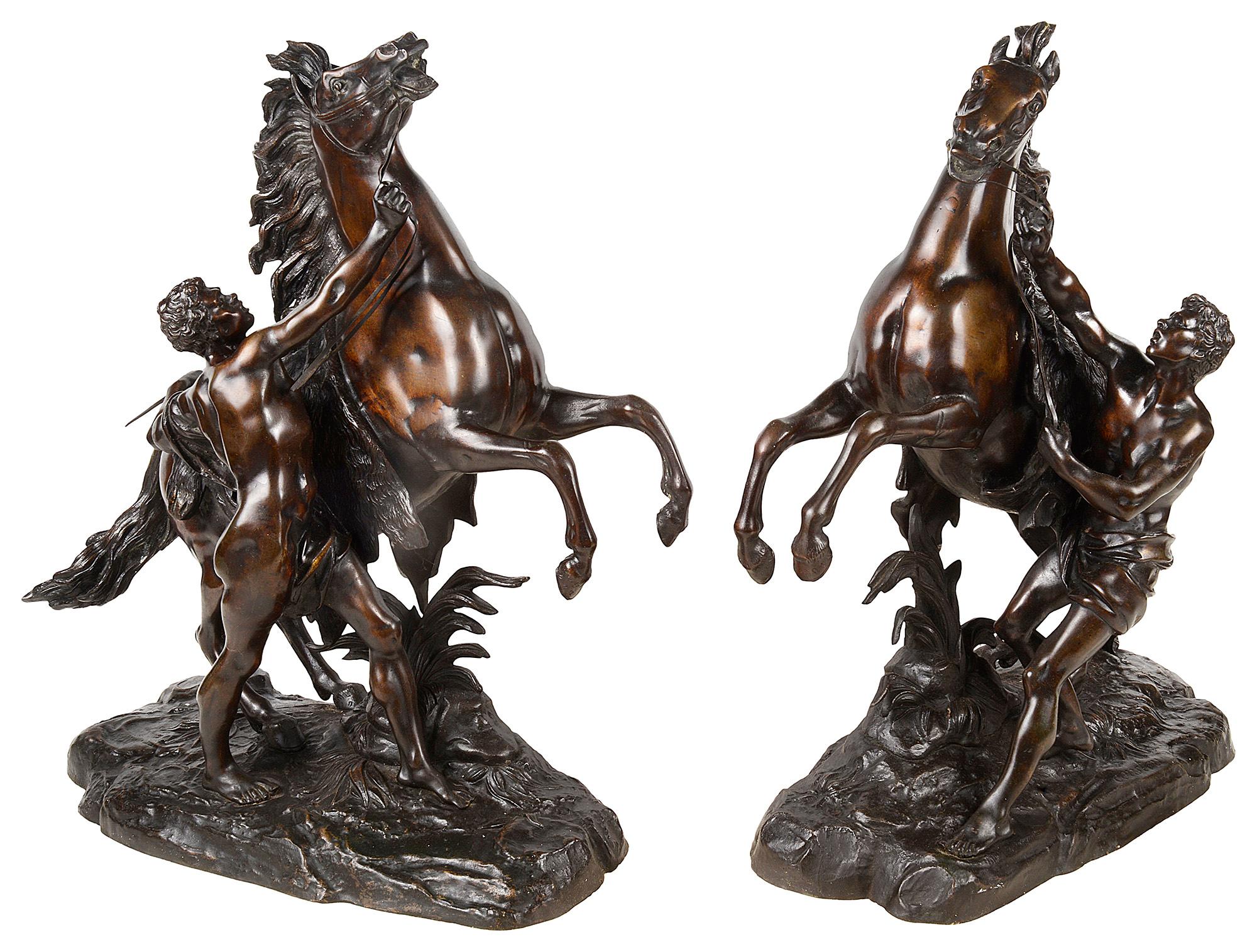 French Large Pair of 19th Century Bronze Marly Horses, After Coustou For Sale