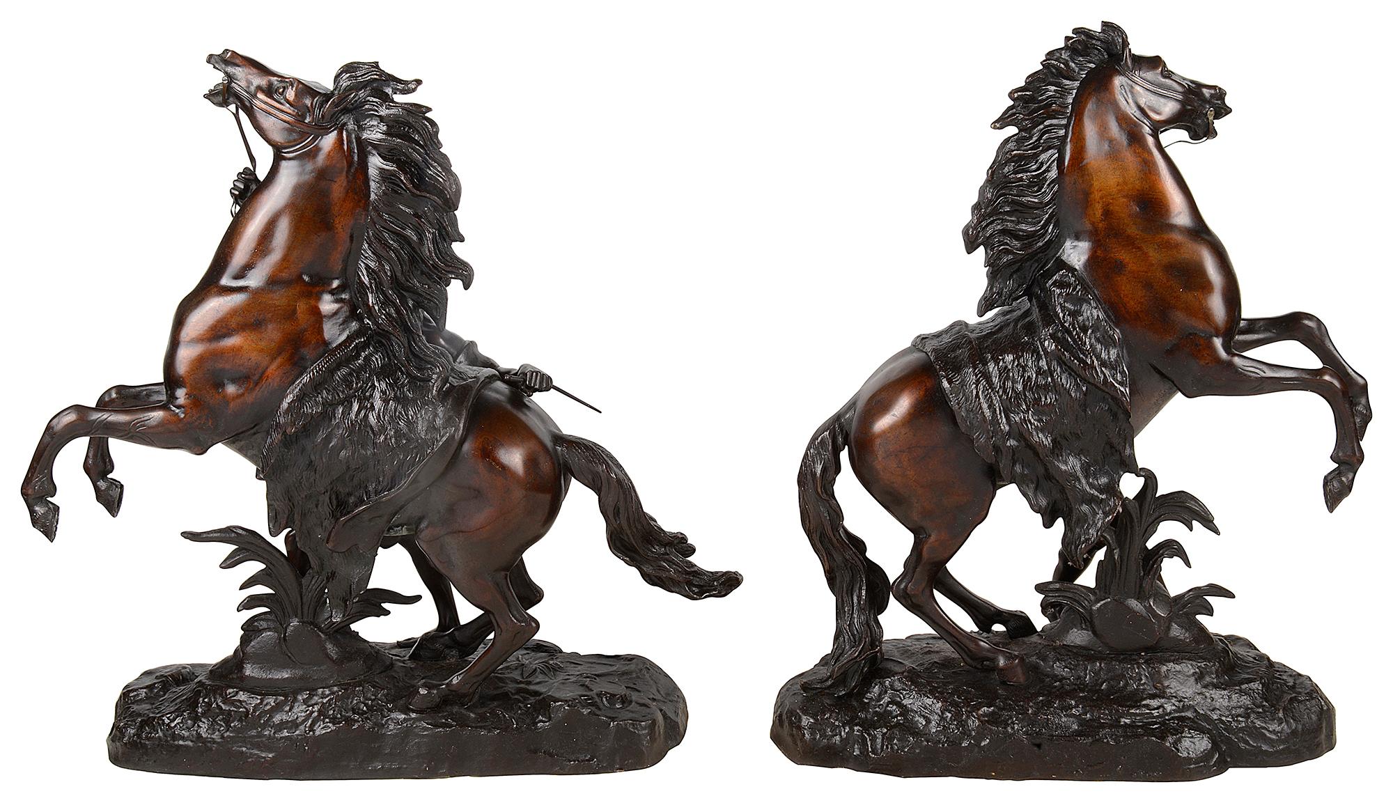 Bronzo Grande coppia di cavalli di Marly in bronzo del XIX secolo, dopo Coustou in vendita