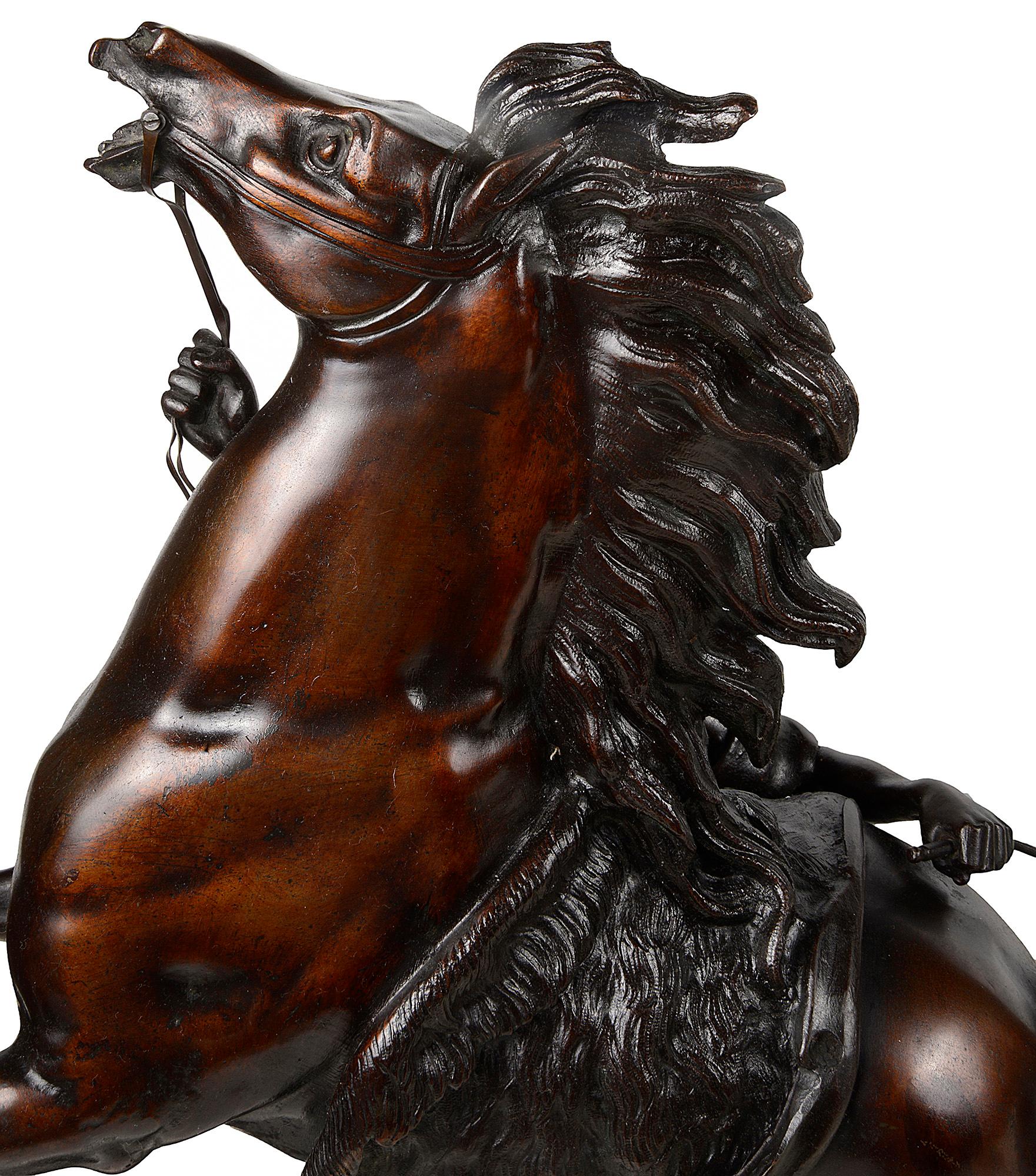 Large Pair of 19th Century Bronze Marly Horses, After Coustou In Good Condition For Sale In Brighton, Sussex