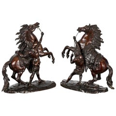 Large Pair of 19th Century Bronze Marley Horses