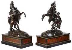 Large Pair of 19th Century Bronze Marly Horses on Boulle Stands 32"(81cm)