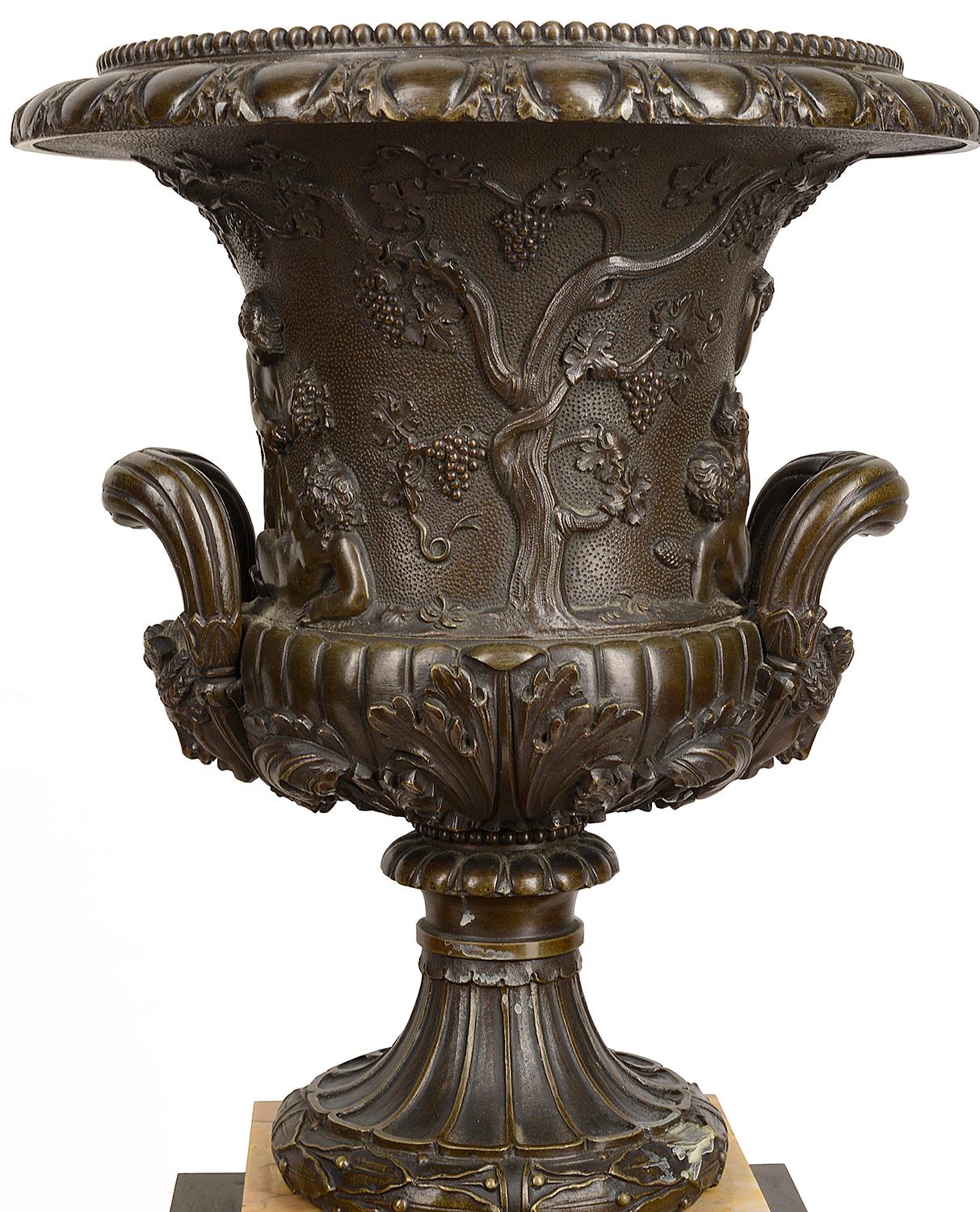French Large Pair of 19th Century Bronze Neoclassical Urns For Sale