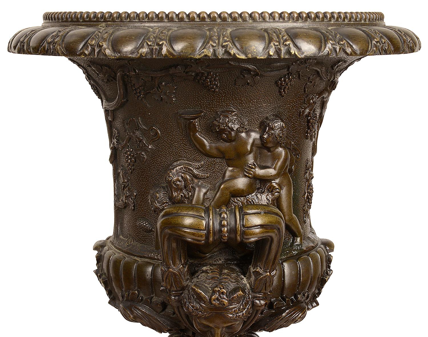 Large Pair of 19th Century Bronze Neoclassical Urns For Sale 2
