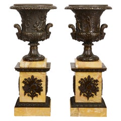 Antique Large Pair of 19th Century Bronze Neoclassical Urns