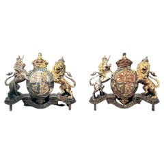Antique Large Pair of 19th Century Cast Iron Royal Coat of Arms