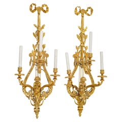 Large Pair of 19th Century Chased and Gilt Bronze Sconces.