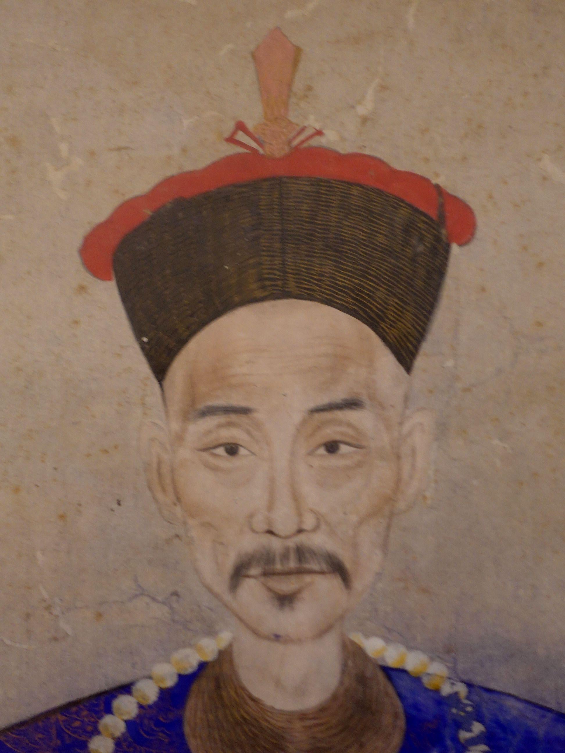 Großes Paar chinesischer gerahmter Wandleuchter-Porträts des 19. Jahrhunderts im Angebot 4